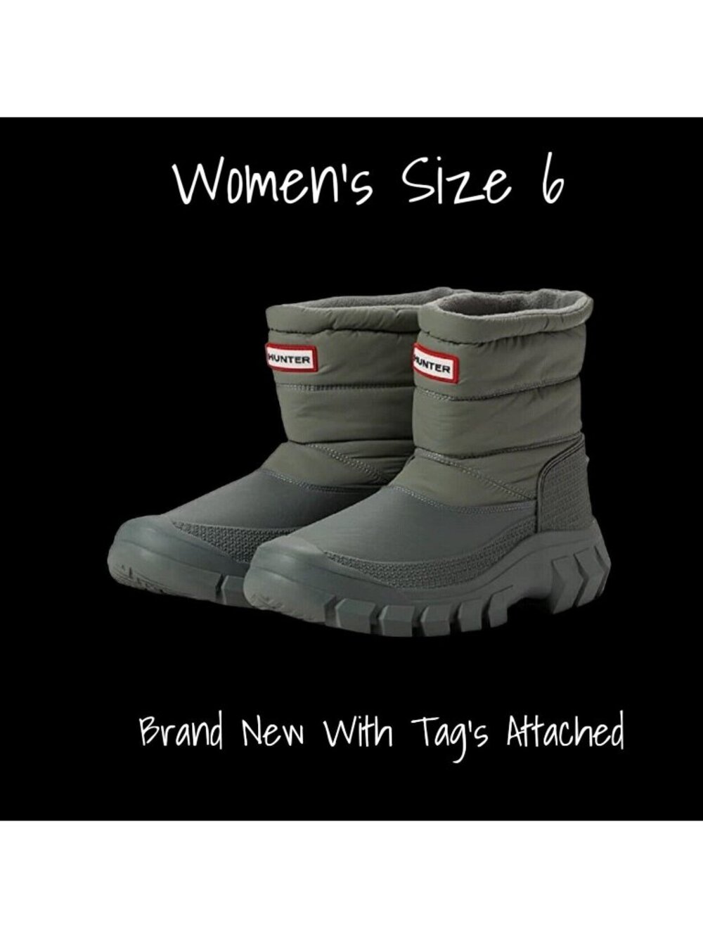 Hunter Women's Insulated Short Snow Boots - Waterproof Green, Size US 6